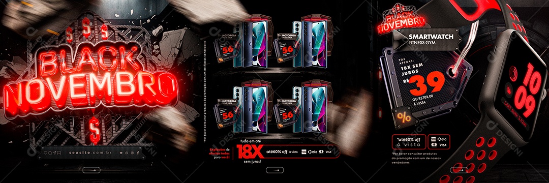 Carrossel Black Novembro Celular Motorola Relógio Smartwatch Social Media PSD Editável