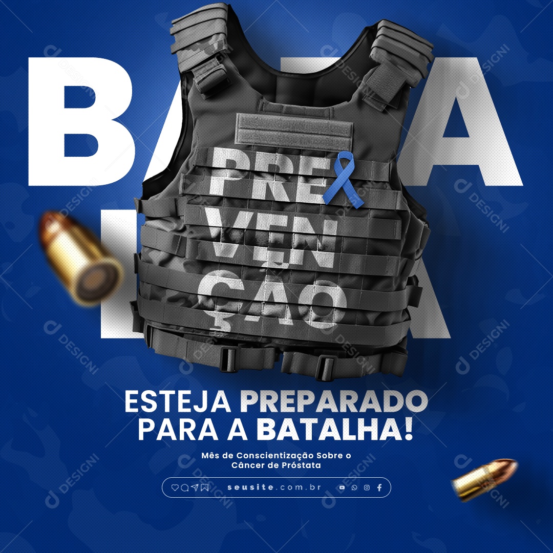 Campanha Publicitária Soldados da Saúde Masculina Esteja Preparado para a Batalha Prevenção Social Media PSD Editável