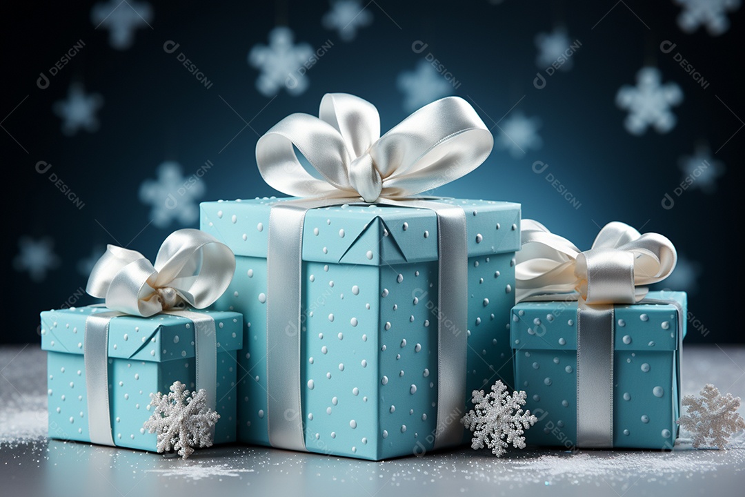 Imagem realista de presentes de natal ao lado de bonecos de neve