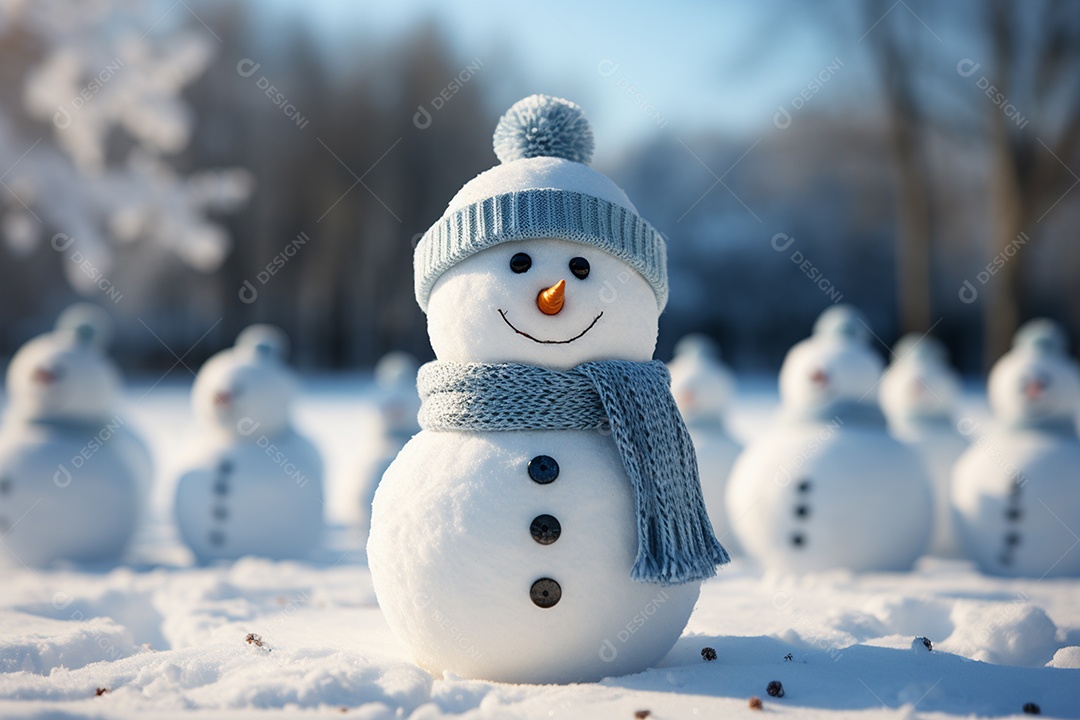 Imagem realista de presentes de natal ao lado de bonecos de neve