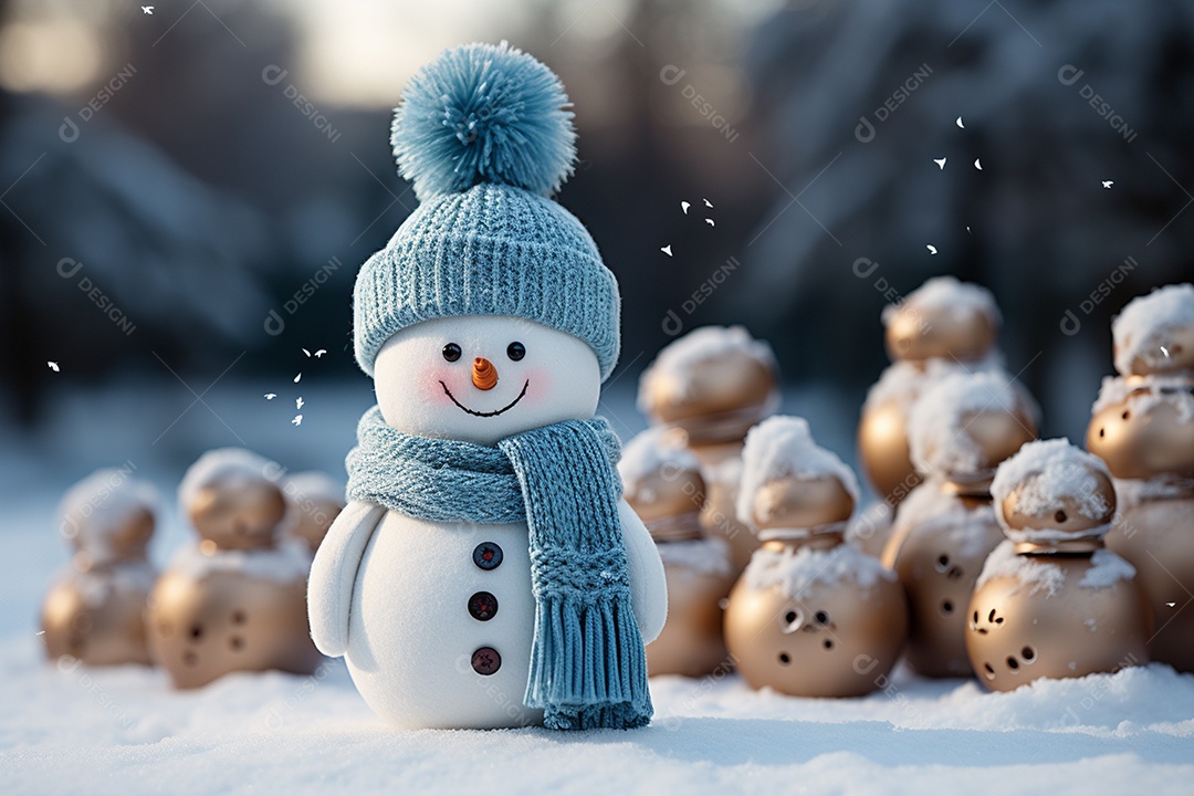 Imagem realista de presentes de natal ao lado de bonecos de neve