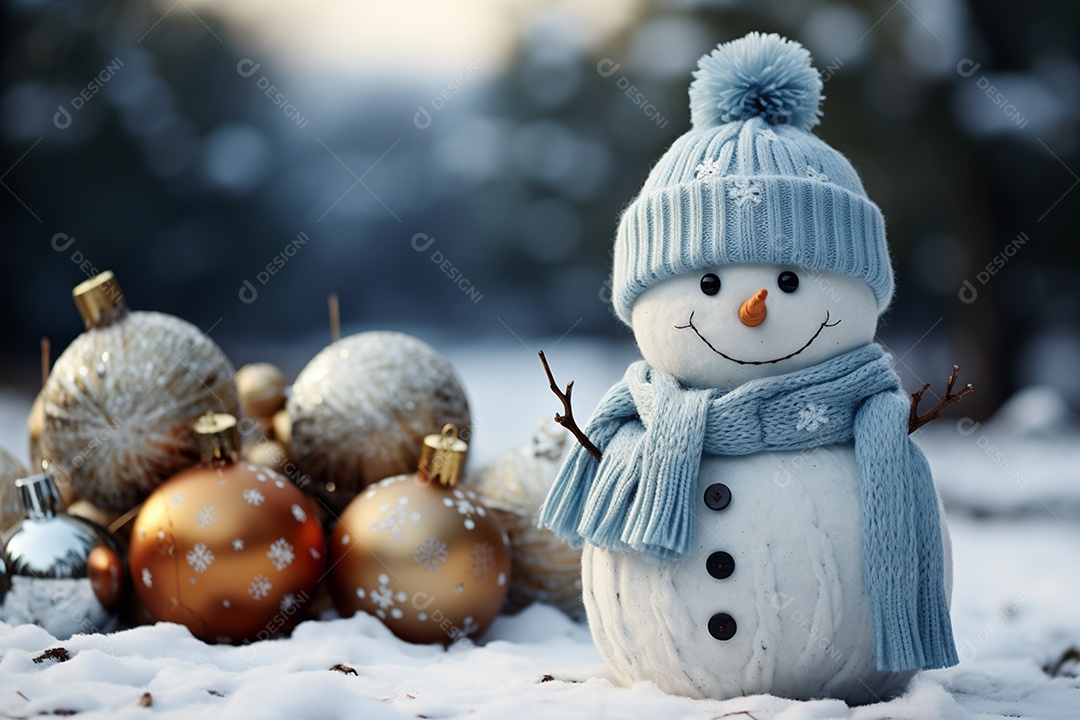 Imagem realista de presentes de natal ao lado de bonecos de neve