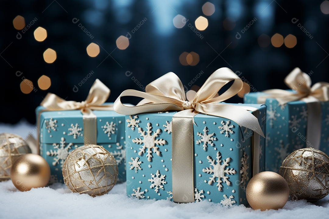Imagem realista de presentes de natal ao lado de bonecos de neve