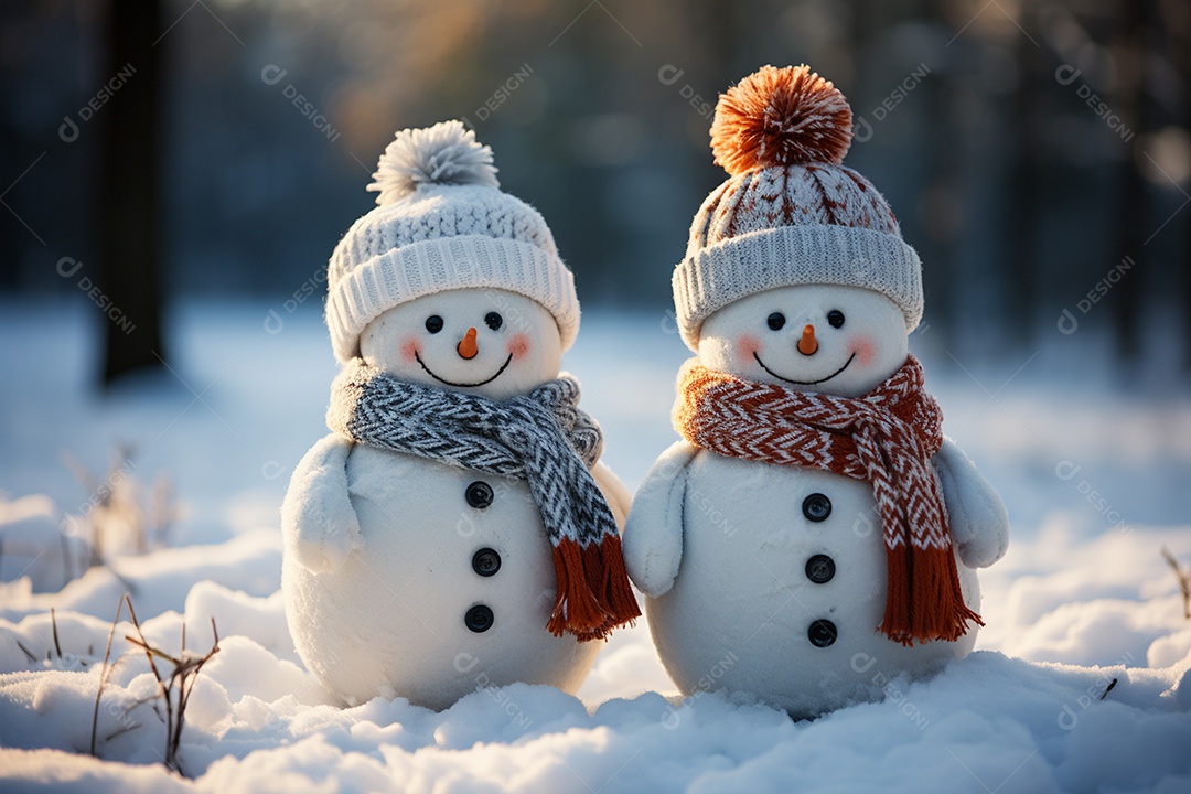 Imagem realista de presentes de natal ao lado de bonecos de neve