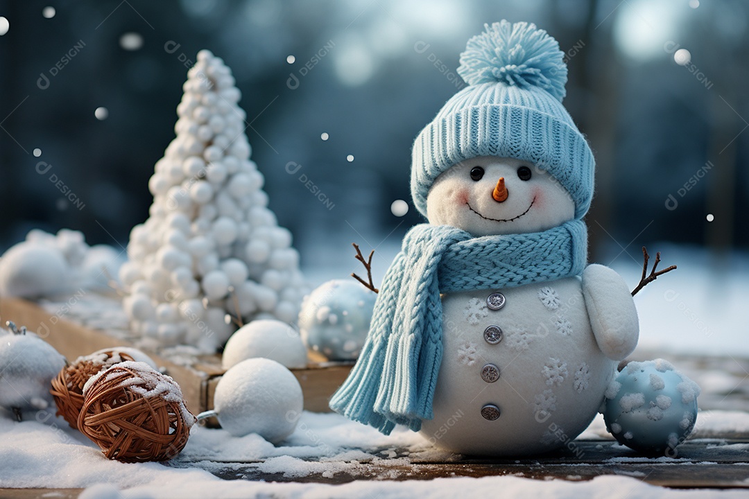 Imagem realista de presentes de natal ao lado de bonecos de neve