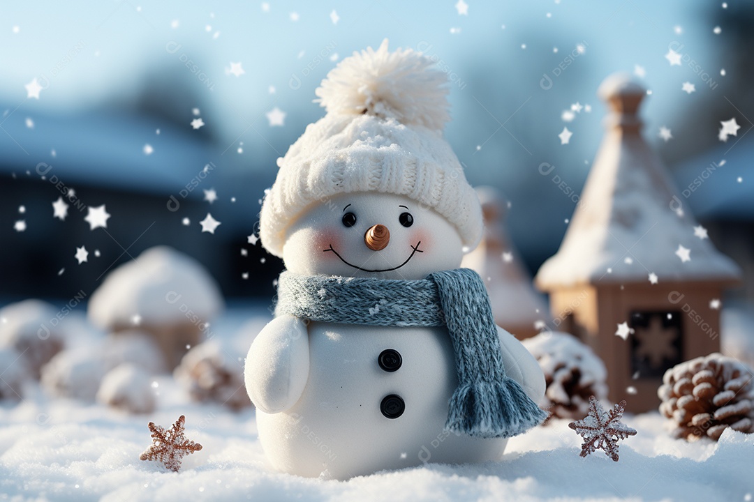 Imagem realista de presentes de natal ao lado de bonecos de neve