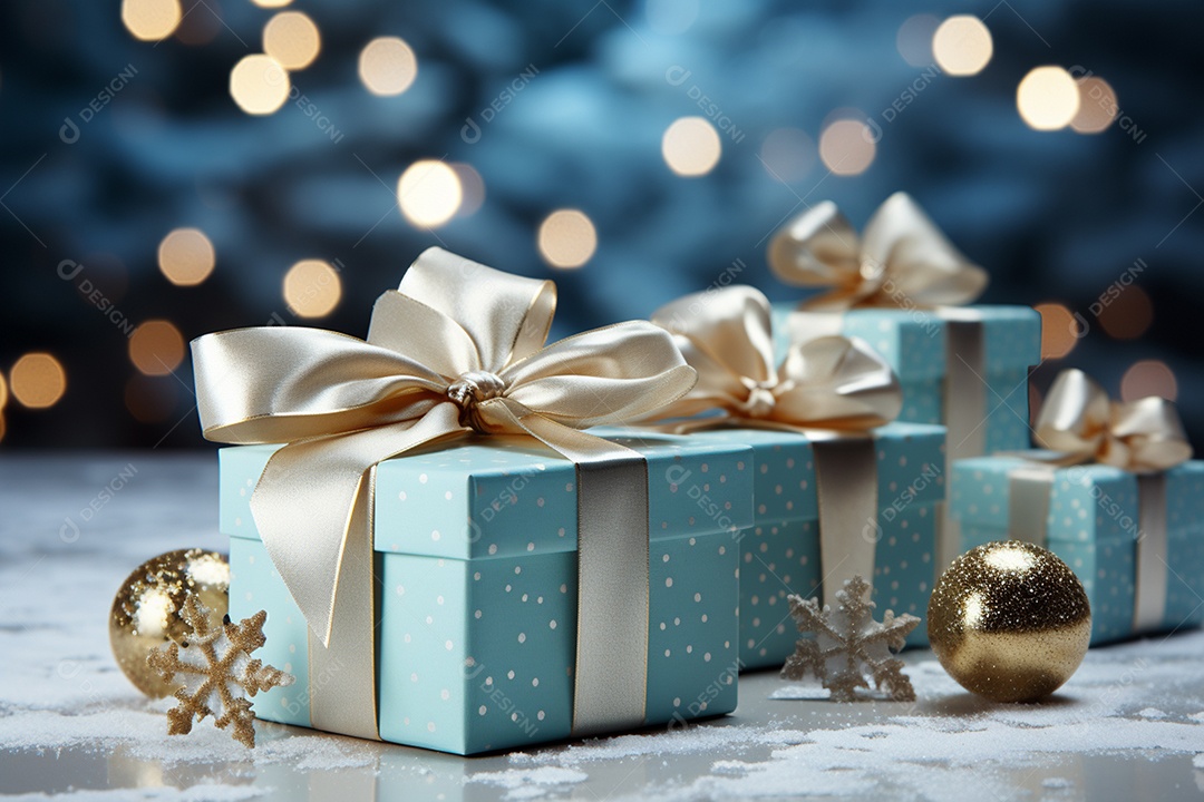 Imagem realista de presentes de natal ao lado de bonecos de neve