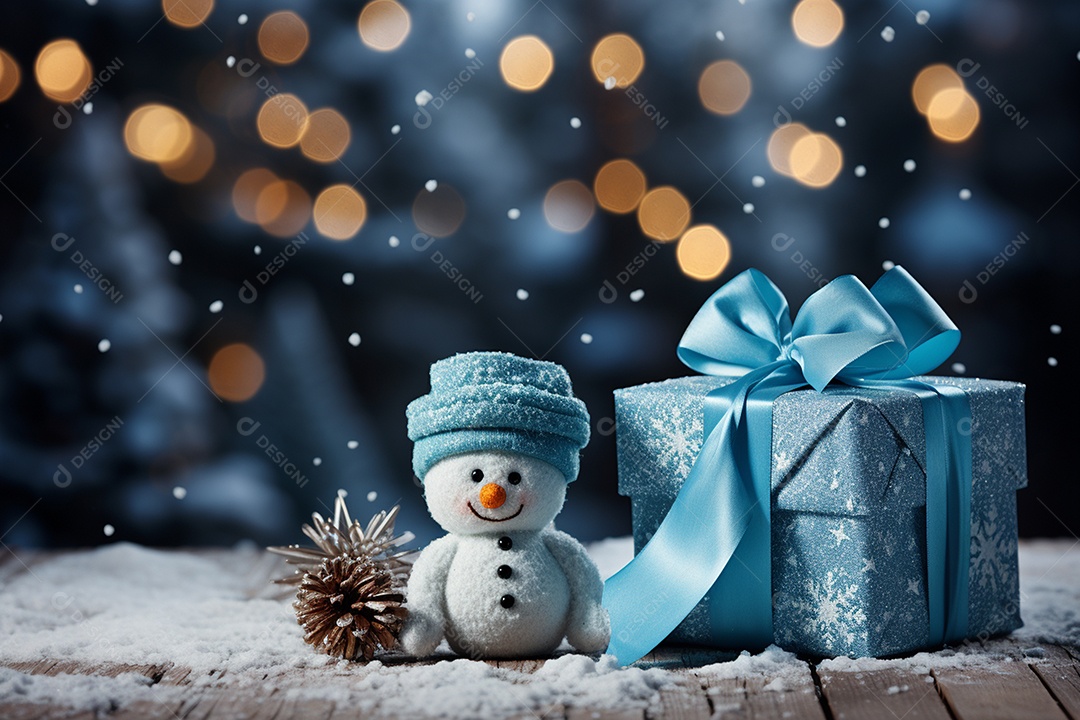 Imagem realista de presentes de natal ao lado de bonecos de neve