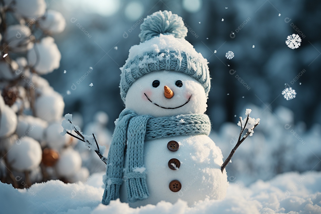 Imagem realista de presentes de natal ao lado de bonecos de neve