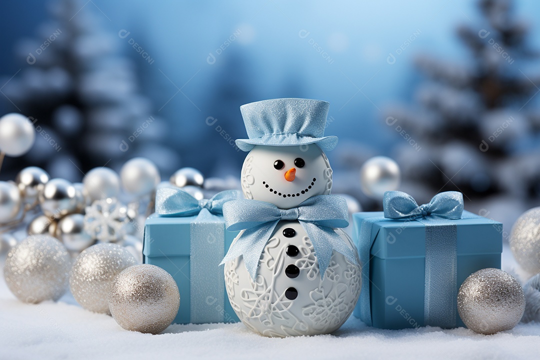 Imagem realista de presentes de natal ao lado de bonecos de neve