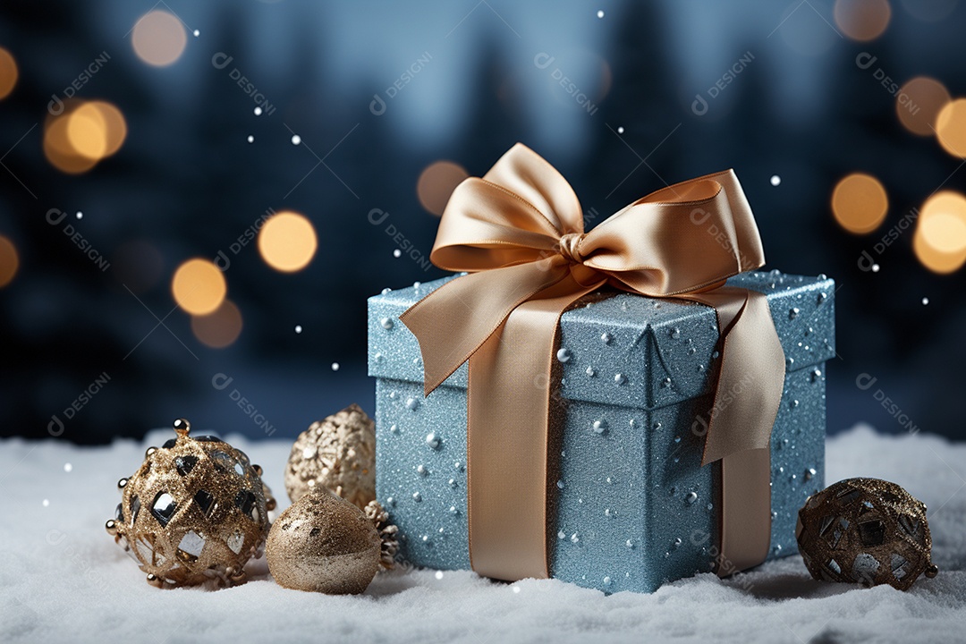 Caixa de presente de natal sobre a neve