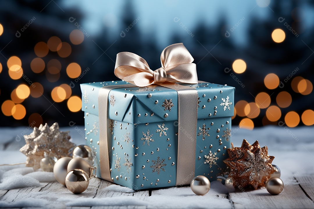 Caixa de presente de natal sobre a neve