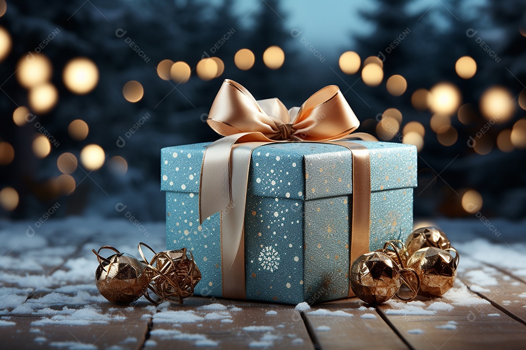 Caixa de presente de natal sobre a neve