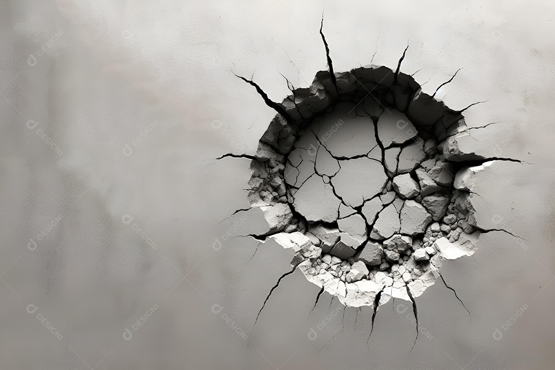 Rachaduras na parede de cimento causadas pela perfuração