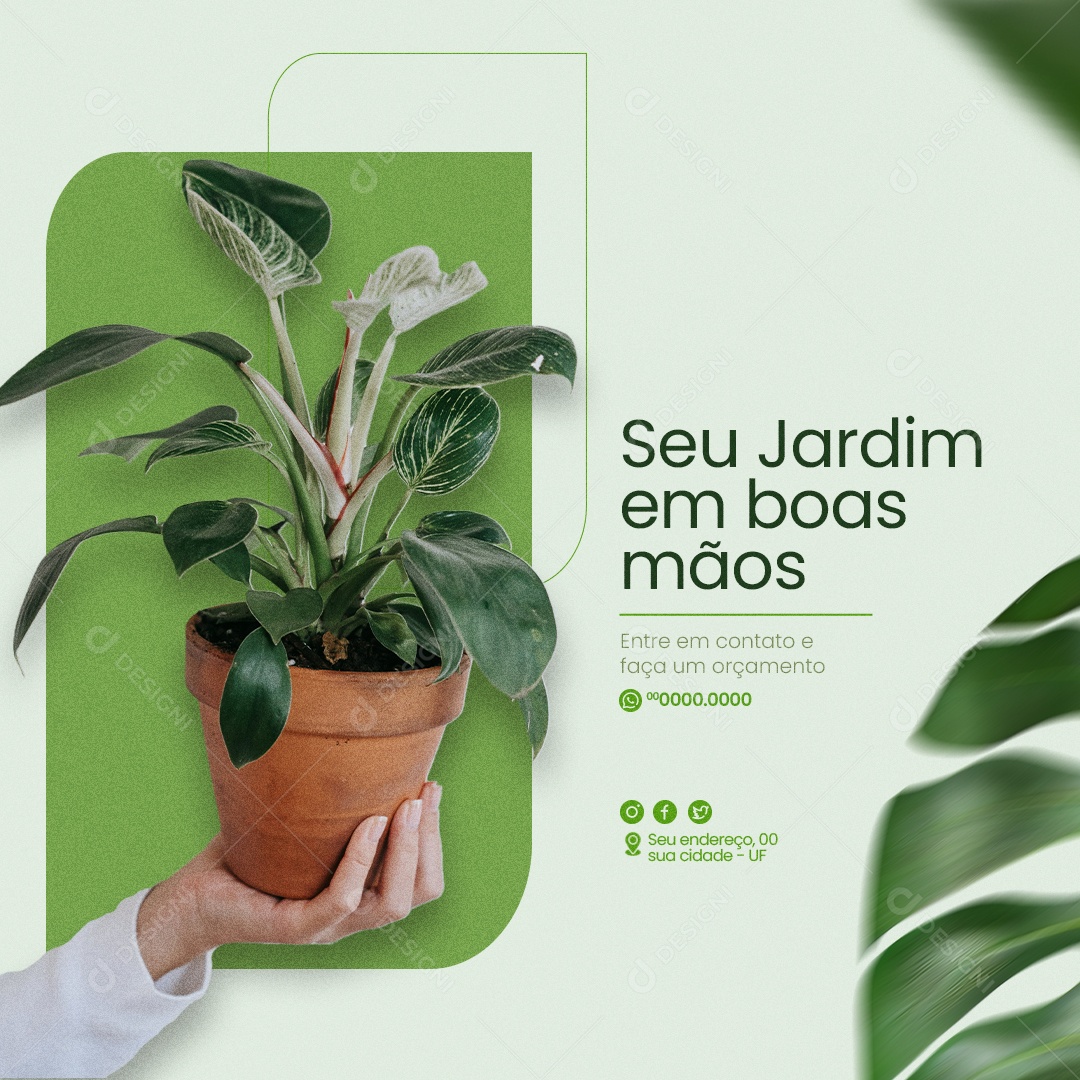 Jardineiro Seu Jardim em Boas Mãos Entre em Contato e Faça um Orçamento Social Media PSD Editável