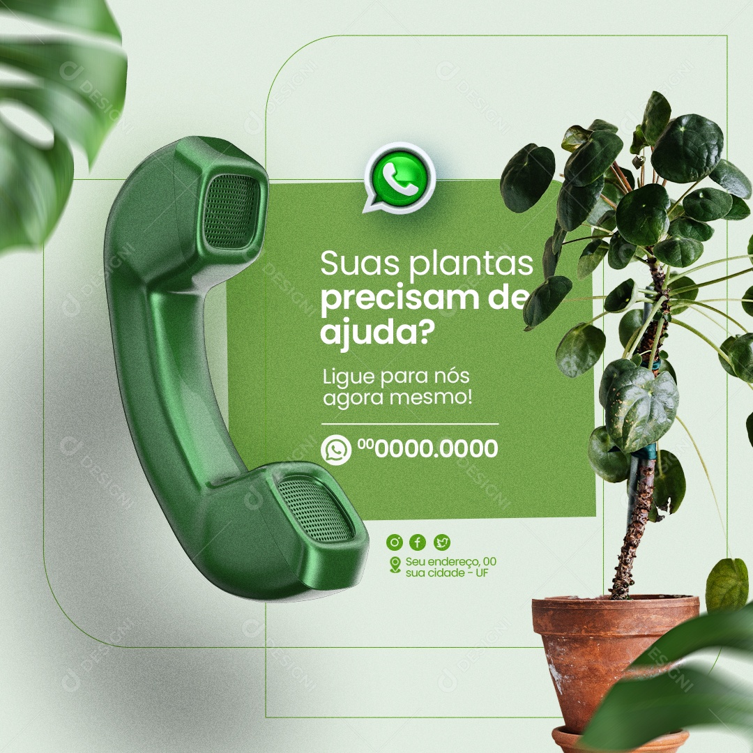 Jardineiro Suas Plantas Precisam de Ajuda Ligue para Nós Agora Mesmo Social Media PSD Editável