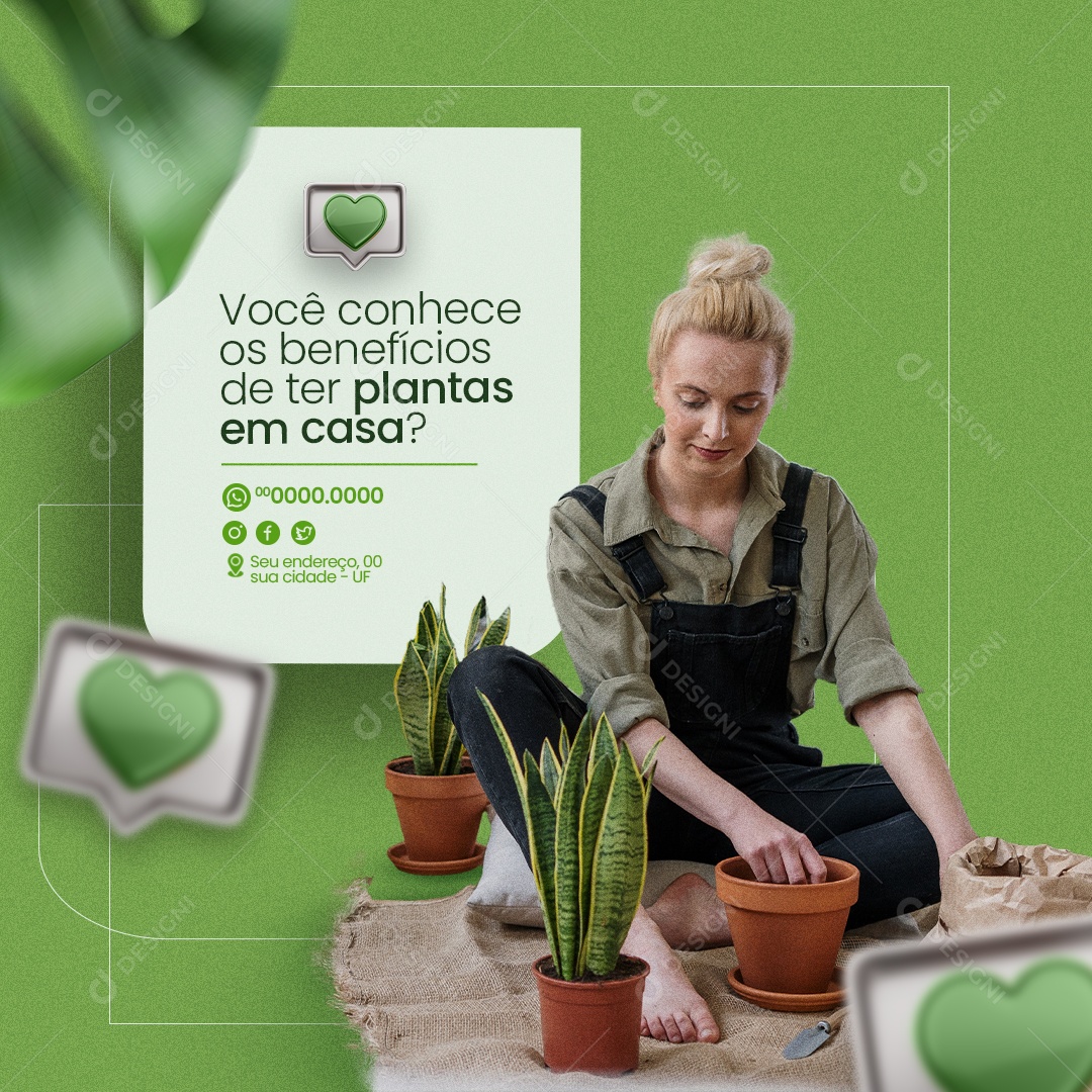 Jardineiro Você Conhece os Benefícios de Ter Plantas em Casa Social Media PSD Editável