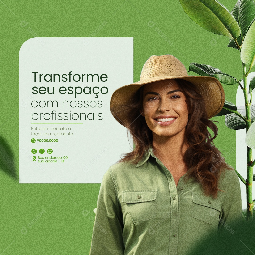 Jardineiro Transforme seu Espaço com Nossos Profissionais Social Media PSD Editável