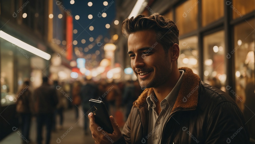 Lindo homem usando celular