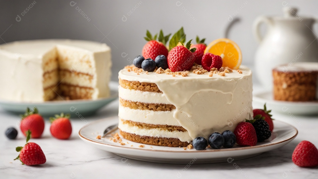 Lindo bolo decorado com frutas vermelhas