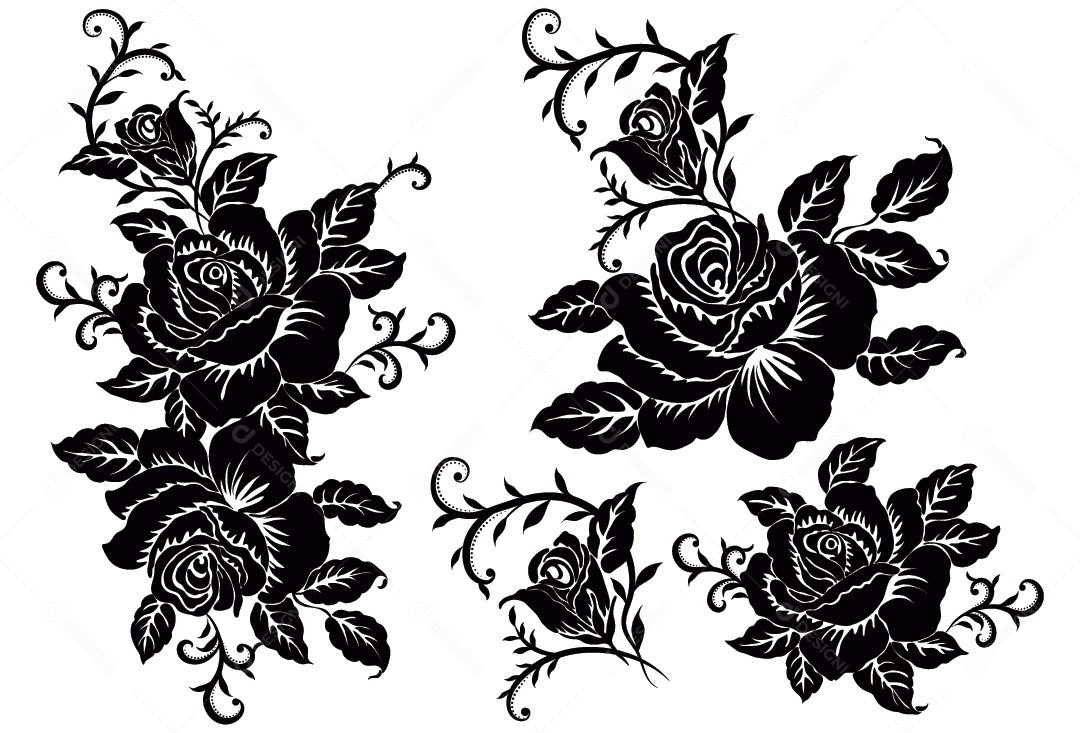 Flores em Preto e Branco Ilustração Vetor EPS