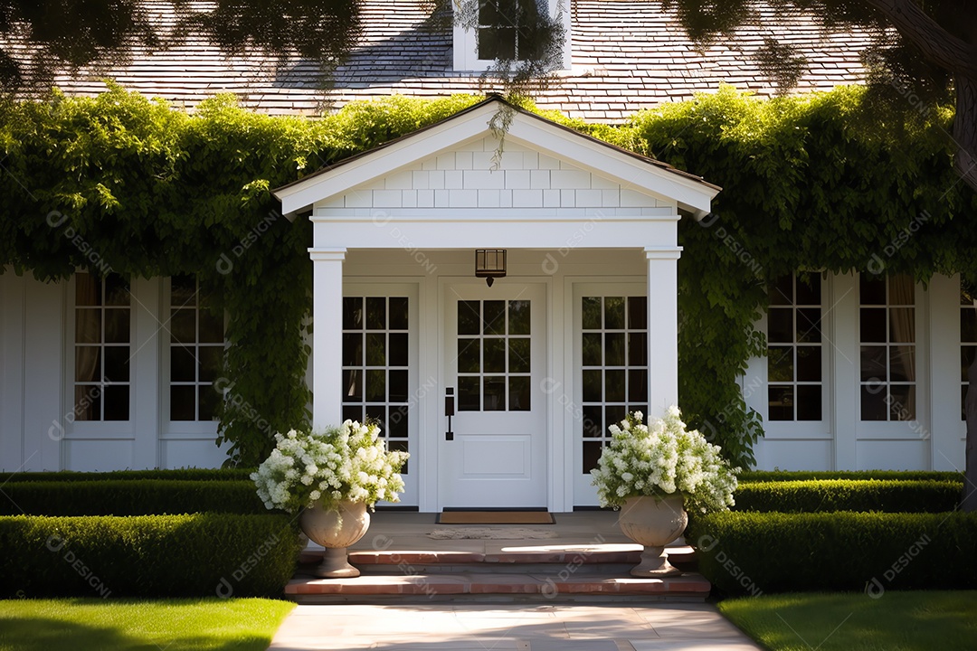 Exterior da porta da frente, casa estilo fazenda vintage na zona rural