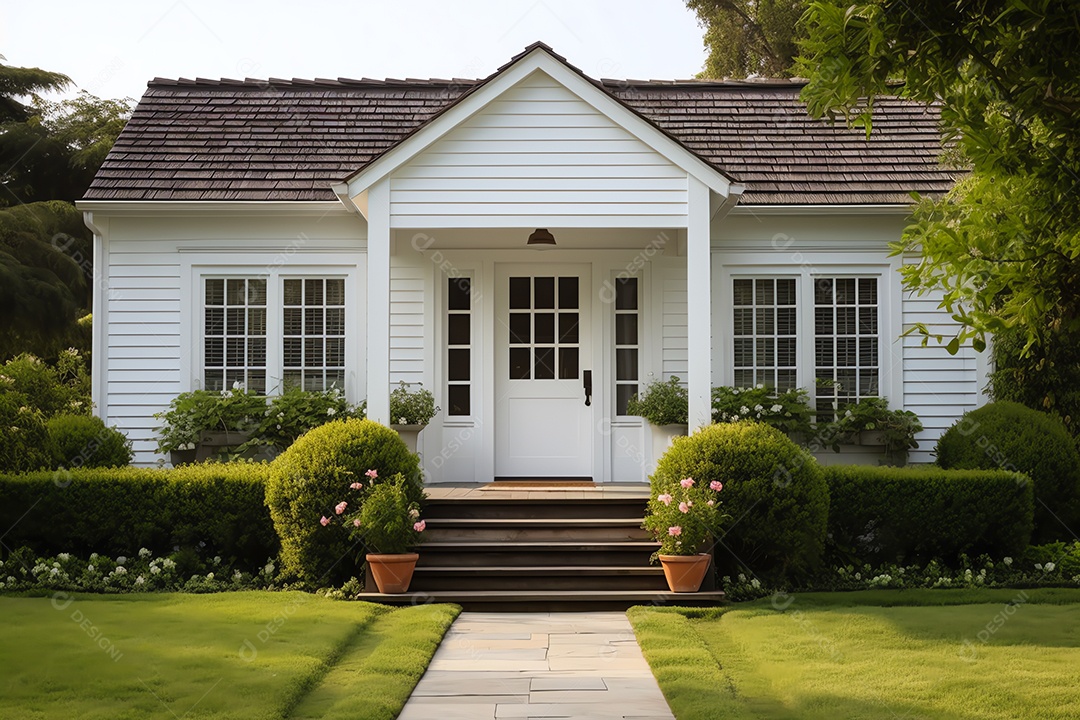 Exterior da porta da frente, casa estilo fazenda vintage na zona rural