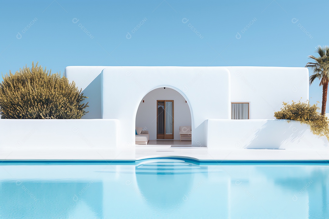 Casa mediterrânea tradicional com piscina nas férias de verão