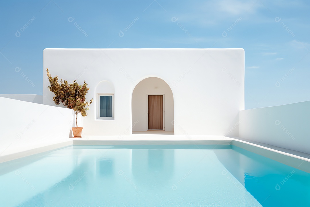 Casa mediterrânea tradicional com piscina nas férias de verão