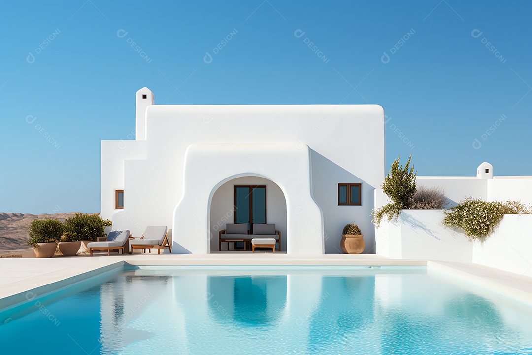 Casa mediterrânea tradicional com piscina nas férias de verão