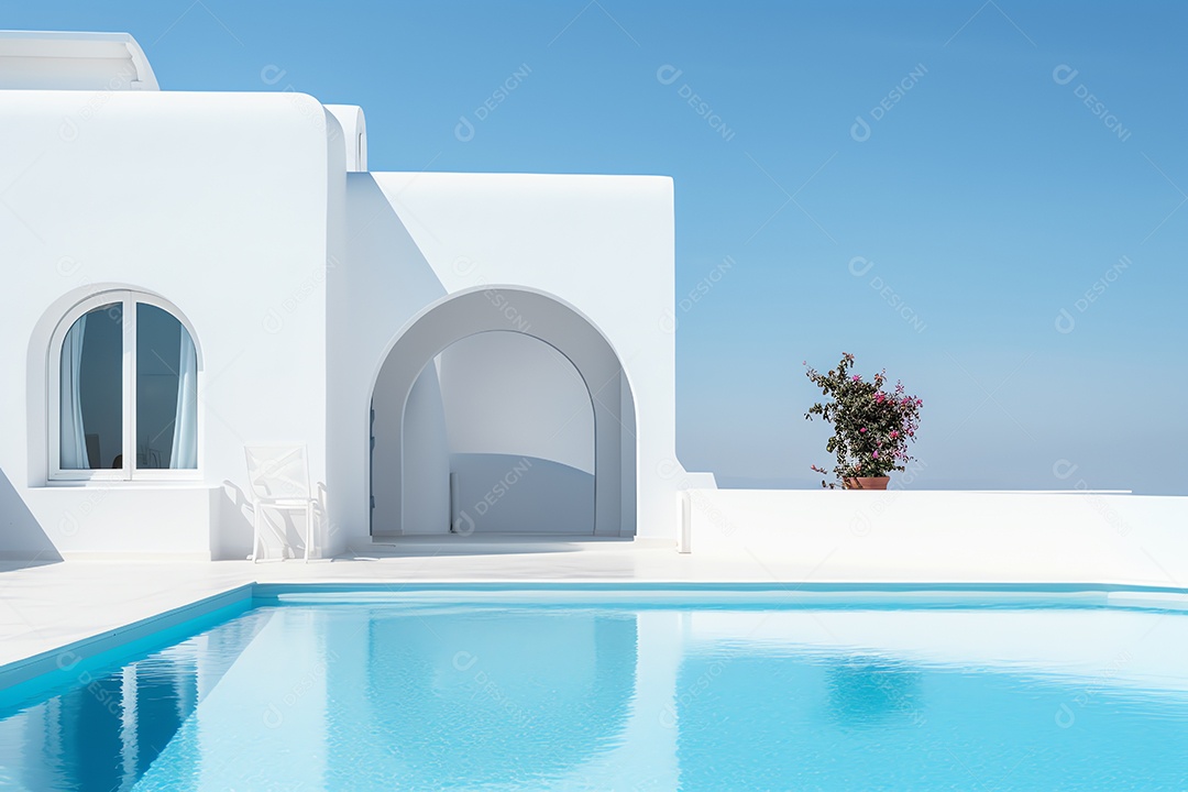 Casa mediterrânea tradicional com piscina, férias de verão