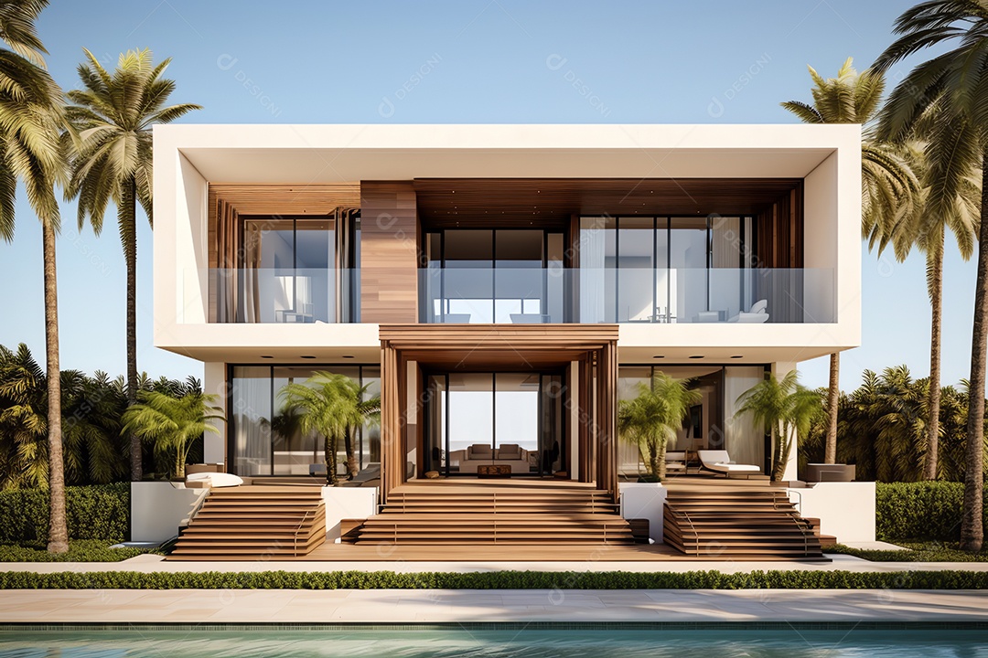 Exterior do belo e moderno estilo de casa cúbica mínima, arquitetura residencial de luxo