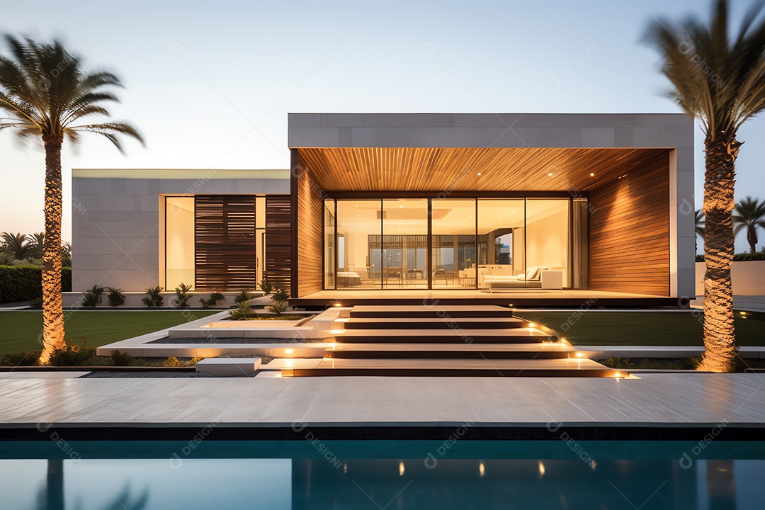 Exterior do belo e moderno estilo de casa cúbica mínima, arquitetura residencial de luxo