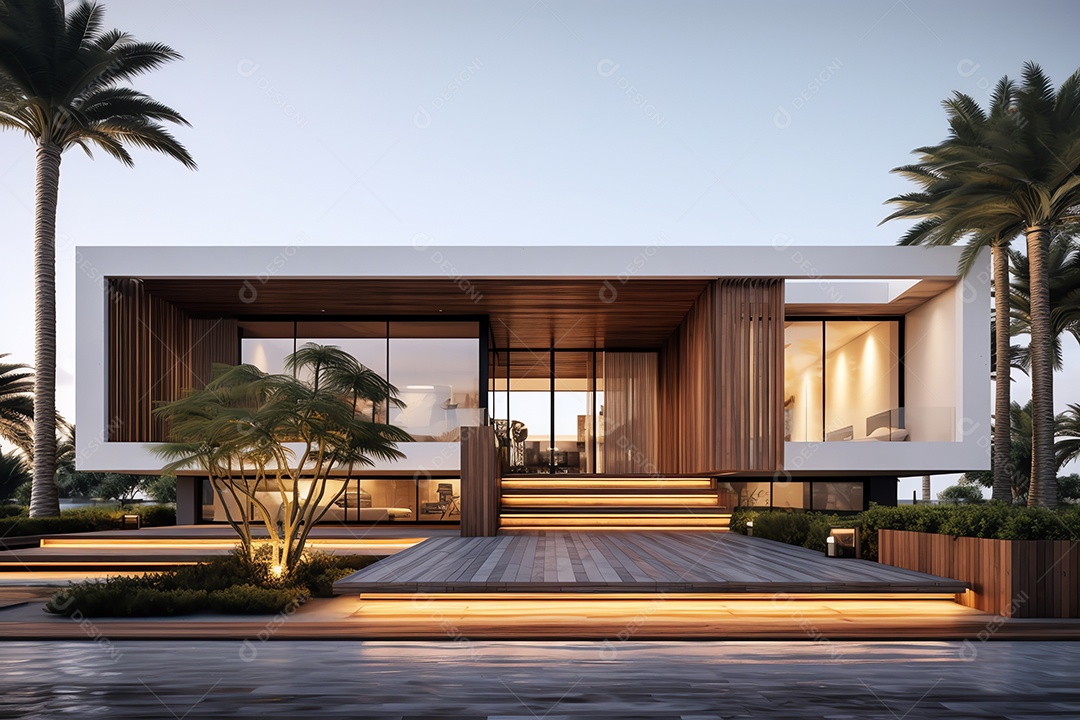 Exterior do belo e moderno estilo de casa cúbica mínima, arquitetura residencial de luxo