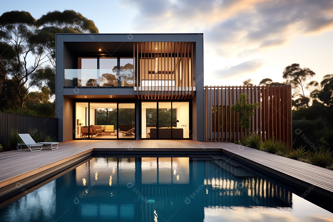 Exterior do belo e moderno estilo de casa cúbica mínima, arquitetura residencial de luxo