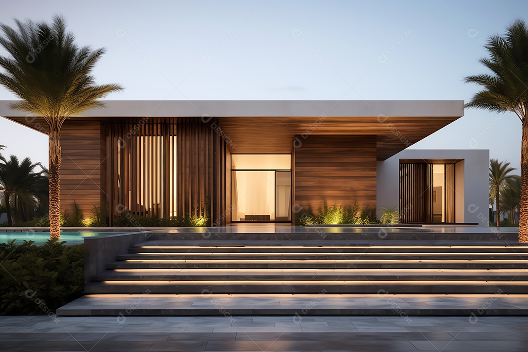 Exterior do belo e moderno estilo de casa cúbica mínima, arquitetura residencial de luxo