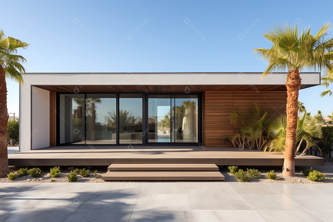 Exterior do belo e moderno estilo de casa cúbica mínima, arquitetura residencial de luxo