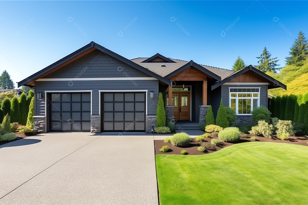 Fachada frontal exterior do novo estilo moderno de casa americana, arquitetura residencial