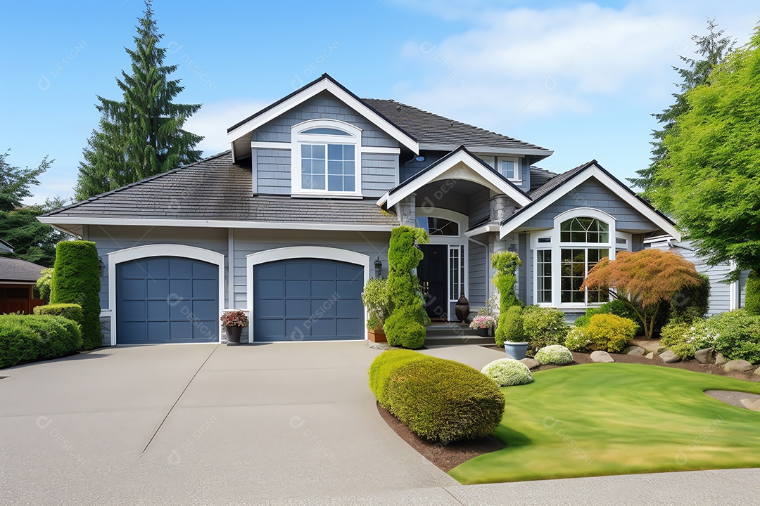 Fachada frontal exterior do novo estilo moderno de casa americana, arquitetura residencial