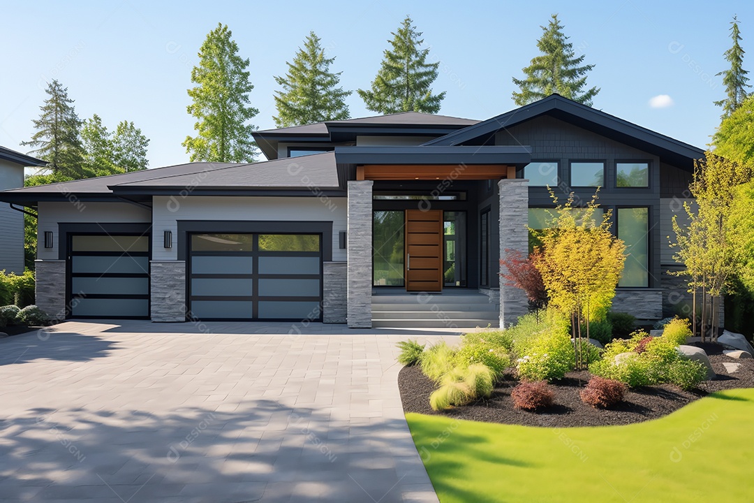 Fachada frontal exterior do novo estilo moderno de casa americana, arquitetura residencial