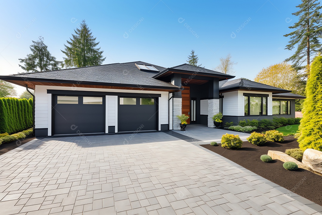 Fachada frontal exterior do novo estilo moderno de casa americana, arquitetura residencial