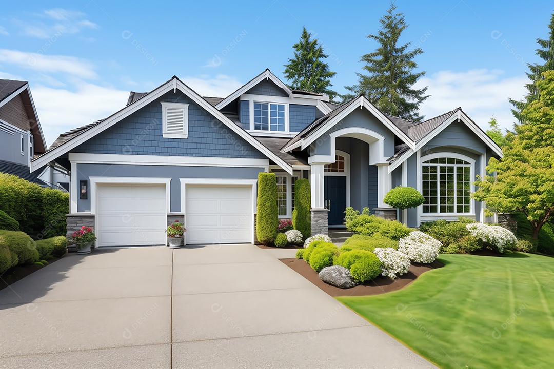 Fachada frontal exterior do novo estilo moderno de casa americana, arquitetura residencial