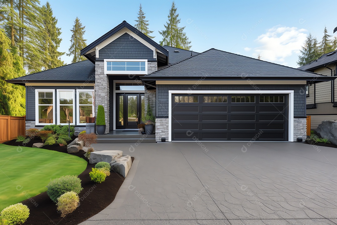 Fachada frontal exterior do novo estilo moderno de casa americana, arquitetura residencial