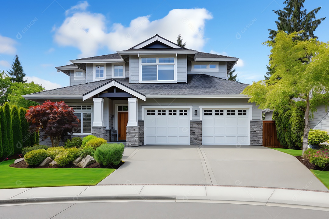 Fachada frontal exterior do novo estilo moderno de casa americana, arquitetura residencial