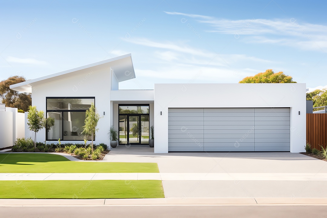 Fachada frontal exterior do novo estilo moderno de casa americana, arquitetura residencial