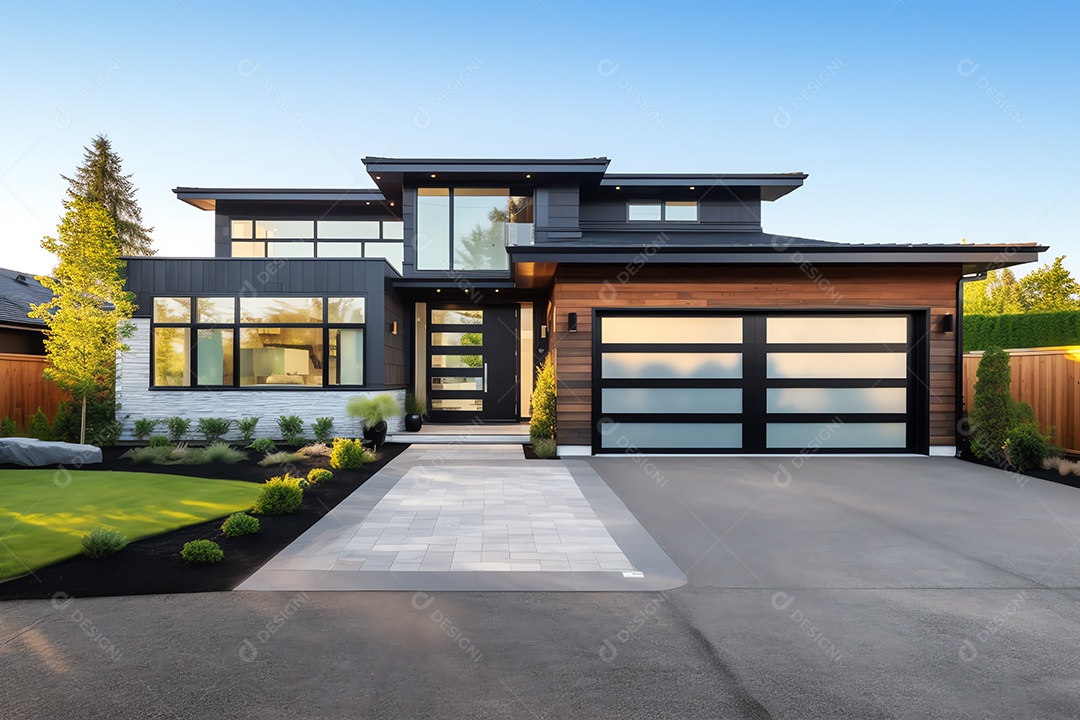 Fachada frontal exterior da nova casa moderna de estilo australiano, arquitetura residencial