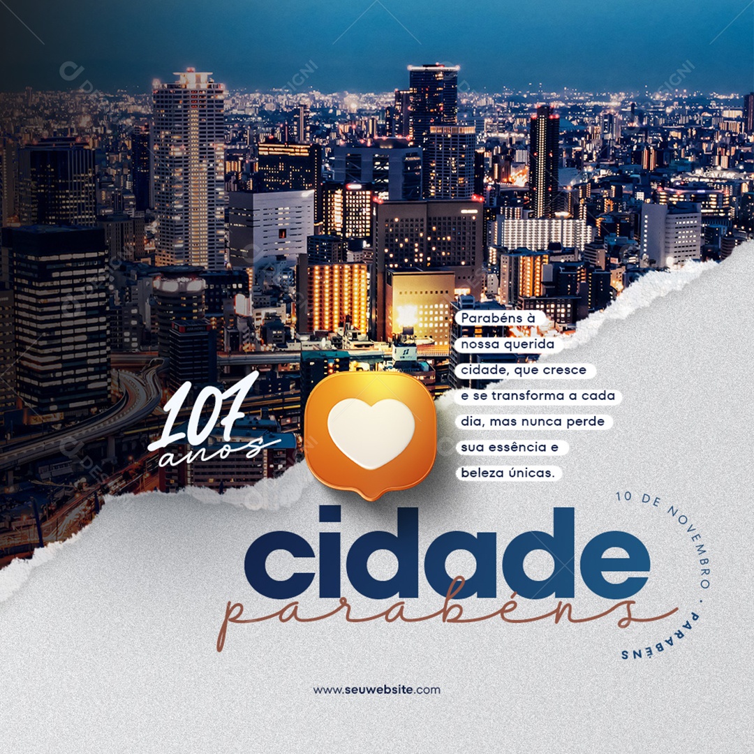 Social Media Feed 107 Anos Parabéns Cidade PSD Editável