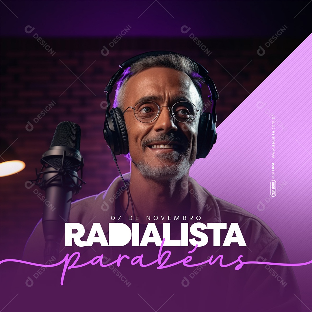 Dia do Radialista 7 de Novembro Parabéns Social Media PSD Editável