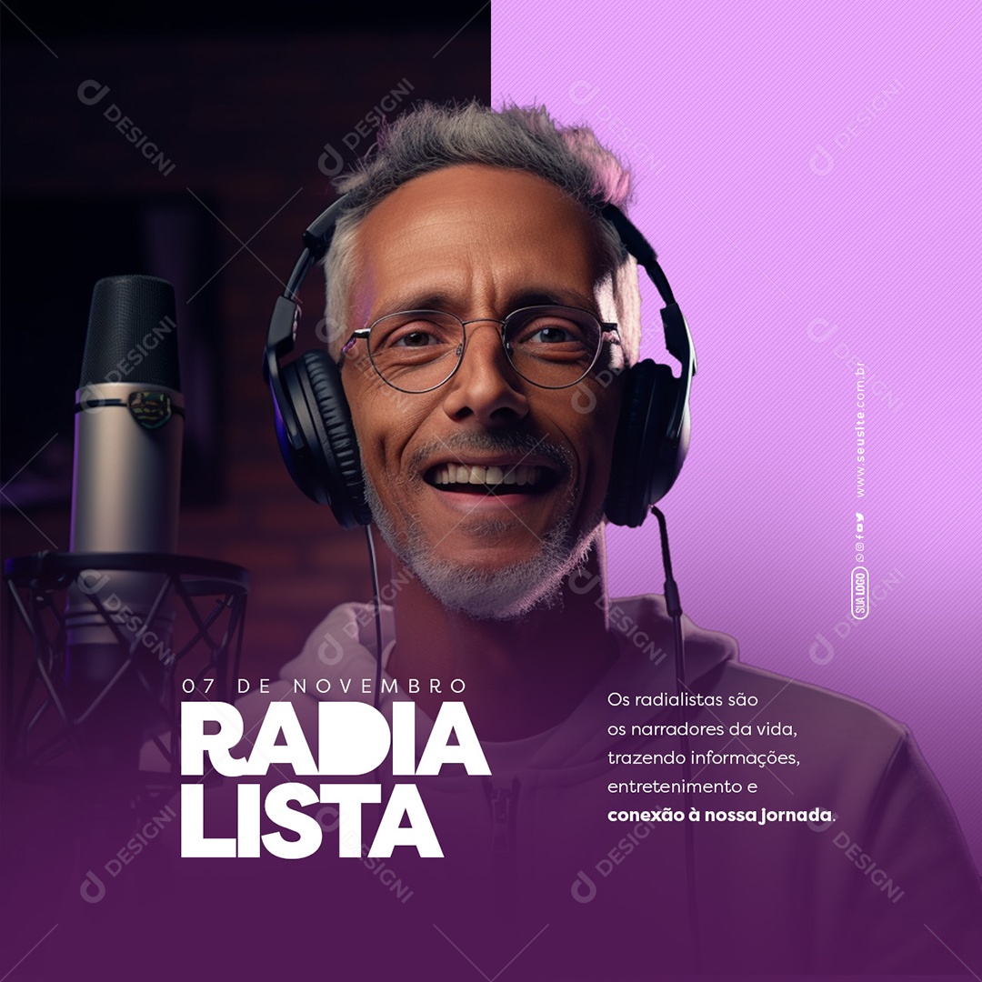Dia do Radialista 7 de Novembro são os Narradores da Vida Social Media PSD Editável