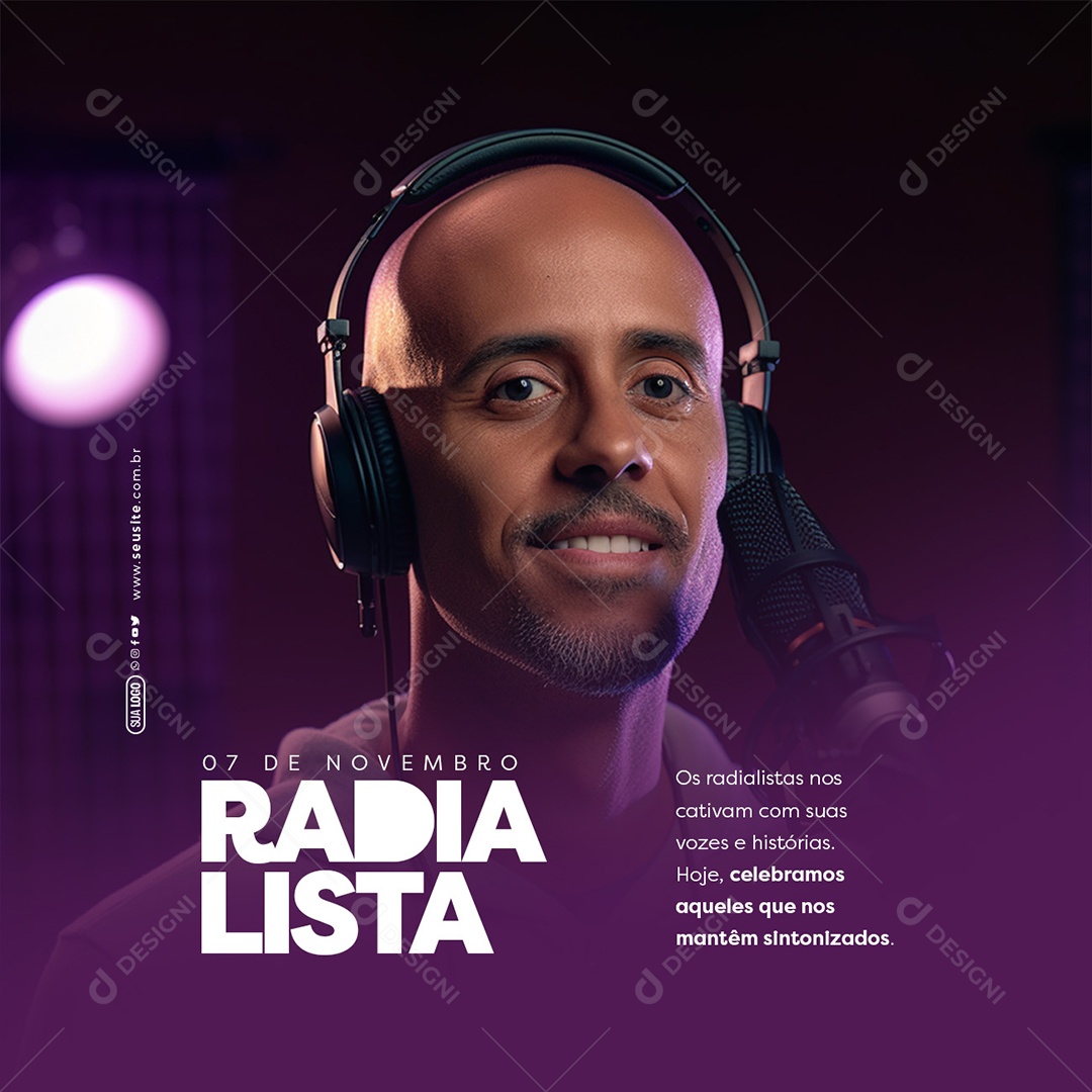 Dia do Radialista 7 de Novembro nos Cativam com suas Vozes e Hisórias Social Media PSD Editável